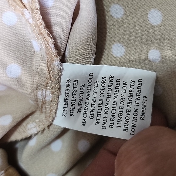 Notations Tan White Polka Dot Button Shirt Blouse - Picture 7 of 7
